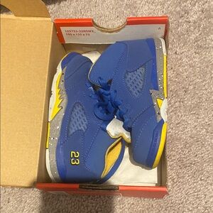 Kids Blue and Yellow Jordan Sneakers